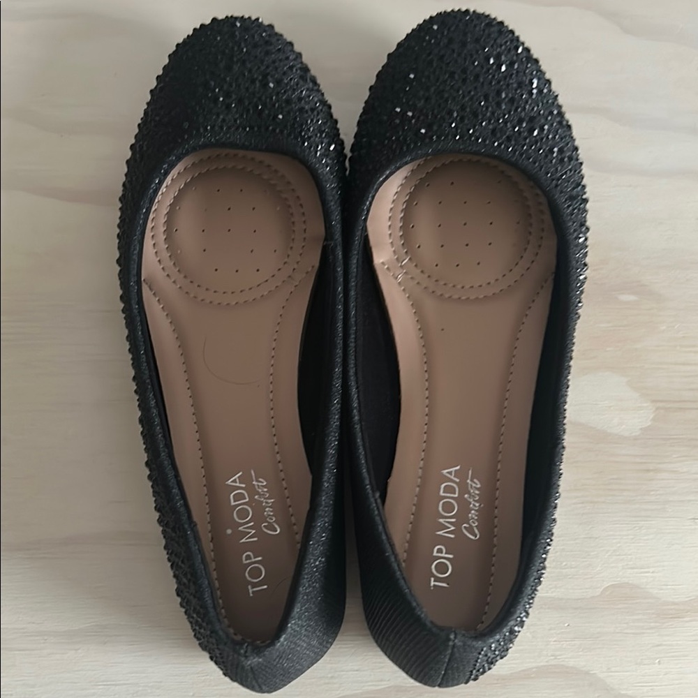 TOP Moda Black Glitter Ballet Flats